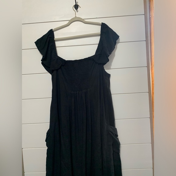 Anthropologie Oahu Black Off the Shoulder Midi Dress Linen Blend Milkmaid 20W - Picture 9 of 13